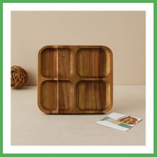 Astraltech Akasya Ahşap 4 Bölmeli Kare Servis Tepsisi 20X20X1.4 cm Bezoss