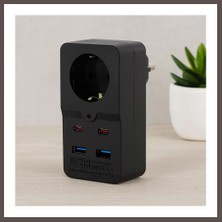 Ecotrend Termal Akım Korumalı Duvar Prizi - 1 Priz, 2xusb, 2xtype-C (10A/2500W) Siyah ECO123
