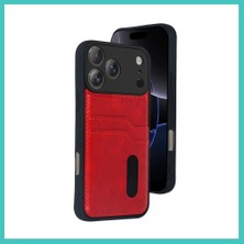 Ny Joy iPhone 17 Pro Uyumlu Sara Kartvizitli Deri Kılıf - Kırmızı Nyjoybz