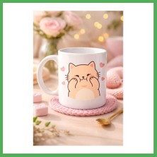 Astraltech Sevimli Kedi Tasarımlı Porselen Kupa Model 193 – Kalpli Cute Cat Baskılı Kahve Kupası – Sevgiliye Hediye Sevimli Kupa Bezoss