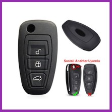 Salmore Ford Focus Mondeo Fiesta Kuga Katlanır Anahtar Uyumlu Silikon Oto Anahtar Kumanda Kabı Kılıf Siyah Bty
