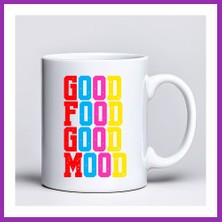 Salmore Good Food Good Mood Yazılı Kupa Model 224 Renkli Baskılı Seramik Kahve Kupası Bty