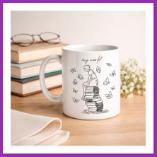Salmore My World Kitap Temalı Tasarım Kupa Model 225 Minimal Baskılı Seramik Kahve Kupası Bty