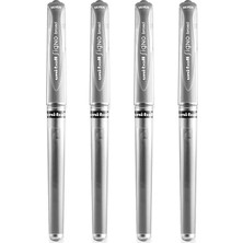 Happy Trend Signo Kalem Geniş Metalik Jel Mürekkepli Silindirik - Metal 1mm Uç Nokta 0,65MM Çizgi Genişliği Kauçuk Tutacaklı - UM-153 - Gümüş - 4'lü Paket'