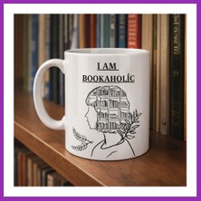 Salmore I Am Bookaholic Yazılı Kitap Temalı Kupa Model 213 Baskılı Seramik Kahve Kupası Bty