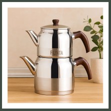 Bezos Orta Boy Çelik Çaydanlık Seti (Çift Kapaklı, Süzgeçli) 1.25L/2.25L Nhr