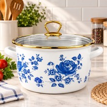Molino Mavi Çiçek Desenli Emaye 22 cm Kızartma Tenceresi