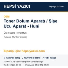 OEM Toner Dolum Aparatı / Şişe Ucu Aparat - Huni