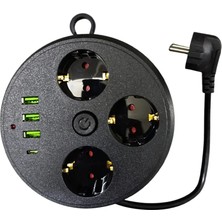 Ytm 3 Lü Akım Korumalı Priz Makaralı Anahtarlı 16A 4000 Watt 3 x USB - 1 Type-C 3395