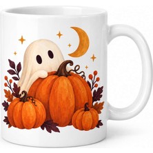 Bin1çeşit Sevimli Hayalet ve Balkabağı Tasarımlı Porselen Kupa - Halloween Teması - Model 261