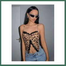 En-Cag Kadın Leopar Desenli Crop Önden Dantel Detaylı 5095 · Beden: L/xl · Renk: Siyah Bss