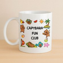 Bin1çeşit Capybara Fun Club Yazılı Eğlenceli Tasarım Kupa Model 237 Sevimli Baskılı Seramik Kahve Kupası