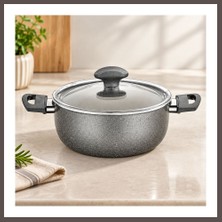 Ecotrend Granit Kaplamalı Derin Tencere 22 cm Cam Kapak ECO123