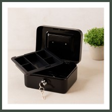 Bezos Anahtarlı Metal Para Kutusu 15X12X8 cm - 6 Bölmeli Taşıma Kulplu Nhr