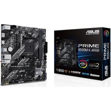 Asus Prıme B550M-K Argb Ddr4 5100MHZ 1xhdmı 1xdp 2xm.2 USB 3.2 Matx Am4 (Amd Am4 5000/4000G/3000 Serileri Ile Uyumlu) BZS10