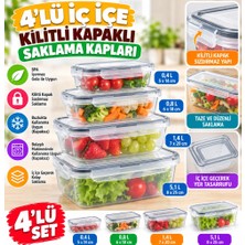 Mey İthalat Mey Ithalat® 4lü Iç Içe Sızdırmaz Contalı Kilitli Kapaklı Plastik Erzak Saklama Kapları LC315