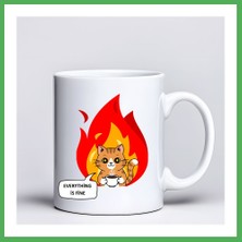 Astraltech Everything Is Fine Yazılı Kedi Tasarımlı Kupa Model 234 Mizahi Baskılı Seramik Kahve Kupası Bezoss
