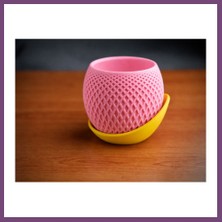 Bezos 3D Baskı Küre Saksı - Kafes Dokulu Iki Parçalı Dekoratif Saksı - Pembe-Sarı Gambera1