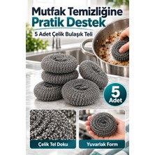 Mucit Home 5 Adet Paslanmaz Çelik Çizmez Bulaşık Tel Süngeri Kolay Kullanım Mutfak Banyo