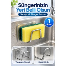 Mucit Home 1 Adet Paslanmaz Krom Yapışkanlı Bulaşık Süngeri Tutucu ve Evye Düzenleyici Süngerlik