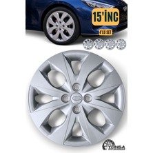 YONGA OTO AKSESUAR Hyundai I20 Uyumlu 15 Inç Kırılmaz Jant Kapağı 4 Adet Gümüş + 4 Amblem