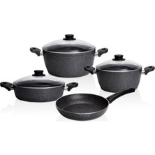 Die Grup Tr Image 7 Parça Granit Tencere Seti, 20+24+26 Cm, Tava 26 Cm, Siyah