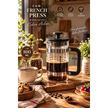 Die Grup Tr Smartpan BV008 French Press Paslanmaz Çelik Süzgeçli Cam Bitki Çayı Demliği Kahve Presi - 800 ml Siyah