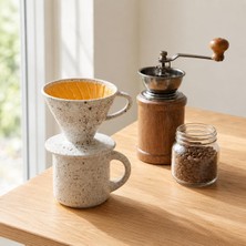 Die Grup Tr El Yapımı Seramik V60 Dripper, White Speckle Filtre Kahve Demleme Ekipmanı, Pour Over Kahve Demleme Seti, Barista ve Kahve Tutkunları Için Özel Üretim Hediyelik