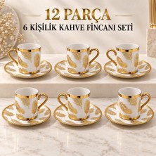 Die Grup Tr 12 Parça 6 Kişilik 80 ml Türk Kahvesi Fincan Takımı Gold Yaprak Desenli K654-B