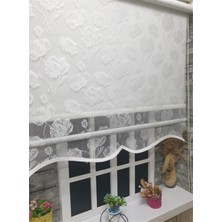 Die Grup Tr Çift Mekanizmalı Beyaz Çiçekli Tül & Ekru Stor Perde STB1093