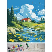 Die Grup Tr Sayılarla Boyama Tuval Seti Fırça Boya Dahil (Çıtalı) 40X50 cm - Kır Evi