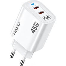 Die Grup Tr HP-AC06 Armor Series 45W Gan Çift Type-C Portlu Hızlı Şarj Adaptörü - Pd & Qc3.0 Akıllı Çipli Alev Almaz Şarj Kafası
