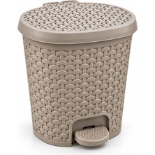 Die Grup Tr 5,5 Litre Hasır Desenli Pedallı Çöp Kovası, Rattan Görünümlü Plastik Iç Kovalı Kapaklı Banyo Mutfak Çöp Kutusu (Bej)