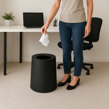 Die Grup Tr Kapaksız Çöp Kovası 12 Litre, Modern Ofis Mutfak Banyo ve Oda Için Pratik Tasarımlı Plastik Atık Kutusu, Yuvarlak Dekoratif Çöp Kutusu (Siyah)