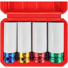 Die Grup Tr 4 Adet 1/2 Inç Bijon Somunu Soket Seti, Tahrik Tekerleği Koruyucu Ince Duvar Derin Darbe Soketi Seti, Cr-Mo Çelik, 6 Nokta, Metrik, 17 Mm, 19 Mm, 21 Mm, 22 Mm, Plastik Kol Bijon Somunu