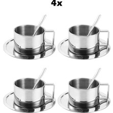 Die Grup Tr Çelik 4 Adet 200 ml Çift Cidar Espresso Kahve Fincan Seti Sunum Bardağı MT119-4