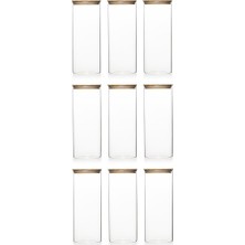 Die Grup Tr 3-3 Bambu Vakumlu Kapaklı Yuvarlak Borosilikat Cam 9lu Kavanoz Seti Saklama Kabı 1650ML 10X25CM