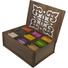 Die Grup Tr Ahşap Gediz Renk Çay Kutusu 9 Bölmeli Kapaklı Bitki Çayı Saklama Kabı (Çaylar Dahil) Tea Box