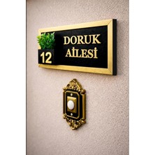 Die Grup Tr Kişiye Özel Ahşap Kapı Isimliği Çiçekli Antrasit – 10X20 cm Mdf Dekoratif Kapı Tabelası (Gold)