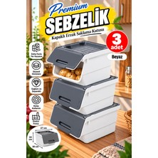 Rika Garden 3’lü Kapaklı Sepet Patates-Soğan Erzak Saklama Kutusu Oyuncak Için Organizer Rafı (30X27X24 Cm) Beyaz