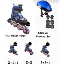 Die Grup Tr Işıklı Çocuk Pateni, Ayarlanabilir Silikon Tekerli, Frenli Metal Gövde, Kask Dizlik Set, Mavi, 38-41 Beden