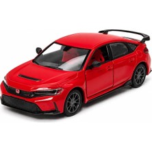 Die Grup Tr Kinsmart 1:36 2024 Honda Civic Type R Çek Bırak Metal Model Araba, Açılabilir Kapılı Spor Araç KT5472D, Kırmızı