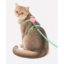 Die Grup Tr Çilek Figürlü Zilli Kedi Göğüs Tasması ve Gezdirme Kayışı Seti, Ayarlanabilir Göğüs Tasması ve Gezdirme Ipi, Günlük Gezi ve Yürüyüş Için (Yeşil)