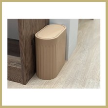Bezos 3D Baskı Yivli Oval Çöp Kutusu Sallanır Kapaklı Banyo Tuvalet Mutfak Ofis Kovası 24X12X23 cm Bej Za
