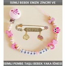 Die Grup Tr Isimli Bebek Emzik Zinciri ve Mavi Taşlı Bebek Yaka Iğnesi, Unisex