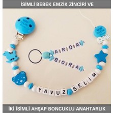 Die Grup Tr Isimli Bebek Emzik Zinciri ve Iki Isimli Anahtarlık Seti, Mavi