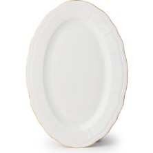 Die Grup Tr 4445 Tiffany Porselen Altın Fileli Kayık Tabak Seti - Oval Kahvaltılık Sunumluk Seti 30CM 2 Adet