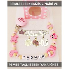 Die Grup Tr Isimli Bebek Emzik Zinciri ve Pembe Taşlı Bebek Yaka Iğnesi