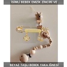 Die Grup Tr Isimli Bebek Emzik Zinciri ve Mavi Taşlı Bebek Yaka Iğnesi, Unisex