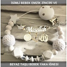 Die Grup Tr Isimli Bebek Emzik Zinciri ve Beyaz Taşlı Bebek Yaka Iğnesi, Unisex, Tek Ebat
